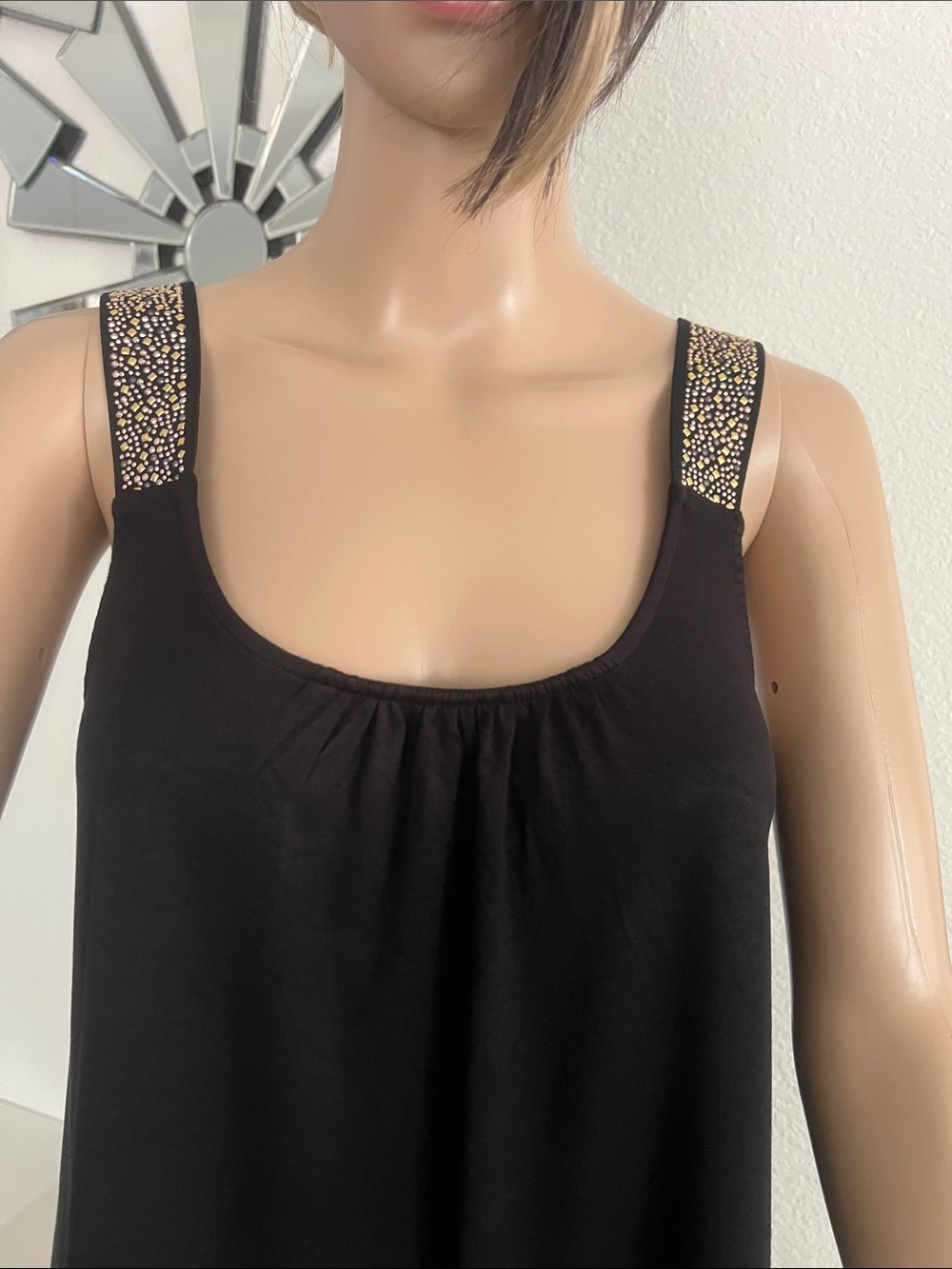 Cable & Gauge Black Tank with Gold Embellished Straps, check measurement,size M